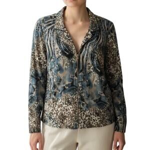 Misook Vintage Animal Print Zip Front Jacket Blazer Stretch Medium